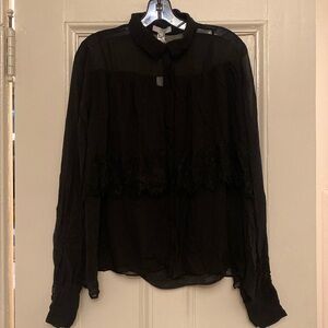 ICB silk chiffon black blouse with lace details - new with tags - size 10